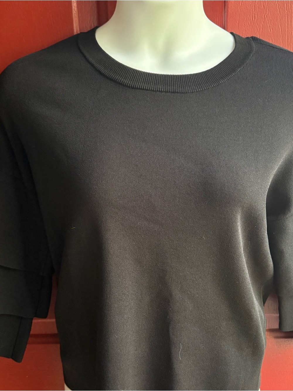INC International Concepts Black Short Sleeve Knit Top